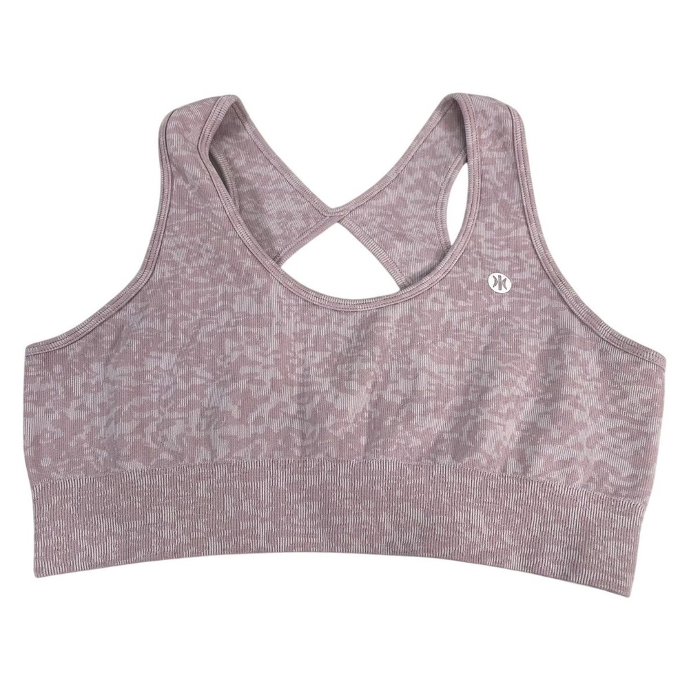 Astoria Activewear Sports Bra Womens Medium Pink Camo Racerback Seamless Ribbed